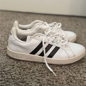 Adidas White Sneakers with Black Stripes